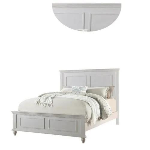 Queen size white bed with a high panel headboard and paneled footboard by PrimeCanada.Store