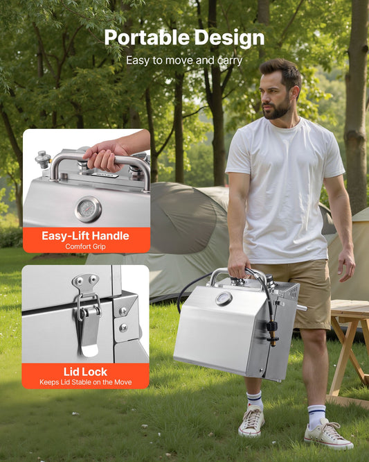 Gril à gaz de table, gril portatif au propane à 2 brûleurs en acier inoxydable