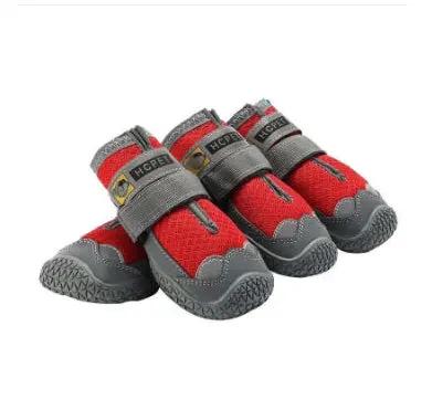 Big Dog Shoes by AdTec, red fabric dog shoes with gray non-slip rubber soles and Velcro straps (set of 4)
