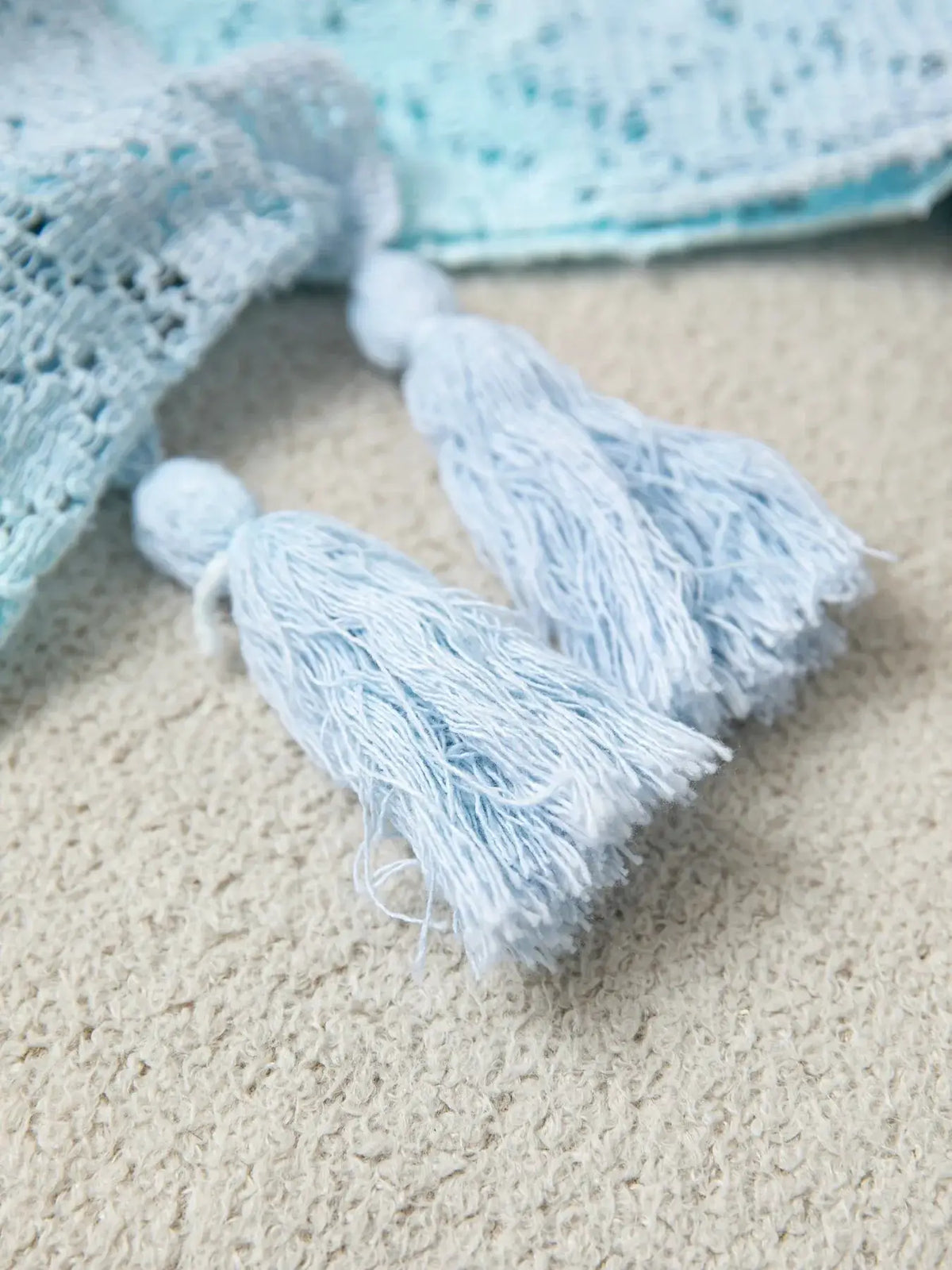 Lightweight gradient openwork knit tassel beach cover-up by Trendsi in pale blue