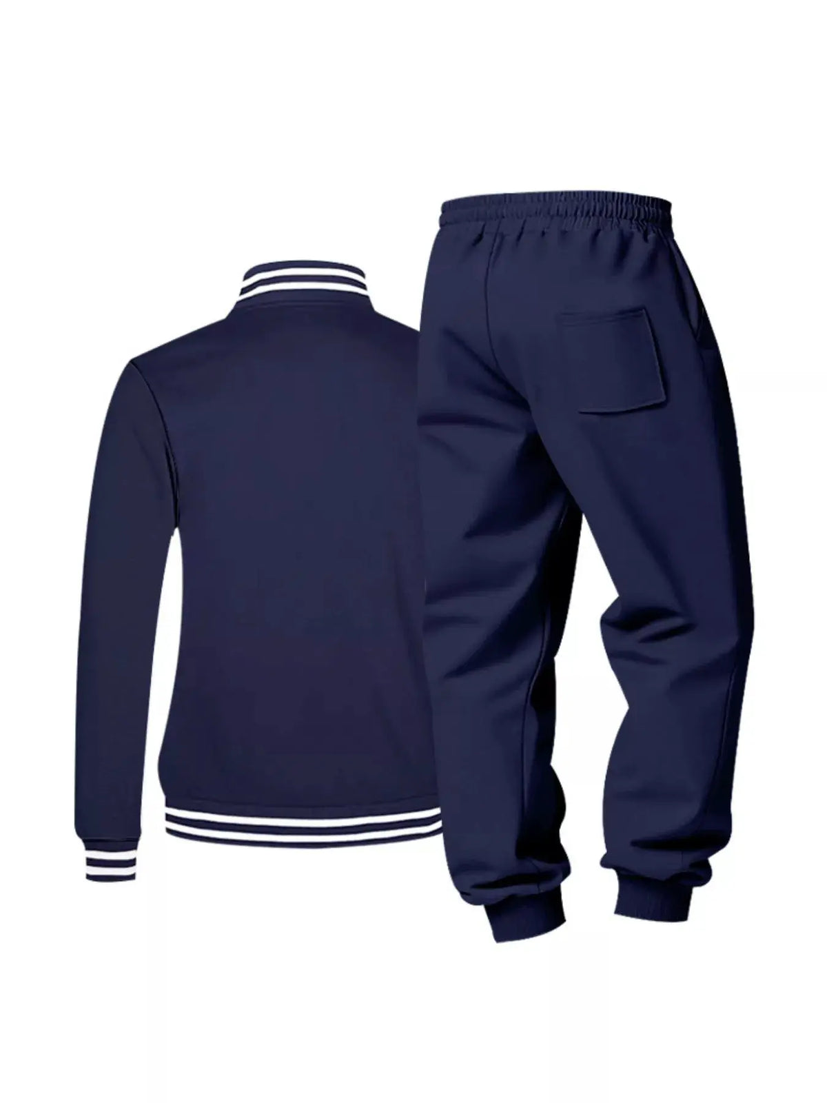 Mens Striped Snap Front Loungewear Set in navy with drawstring waist and pockets, Trendsi