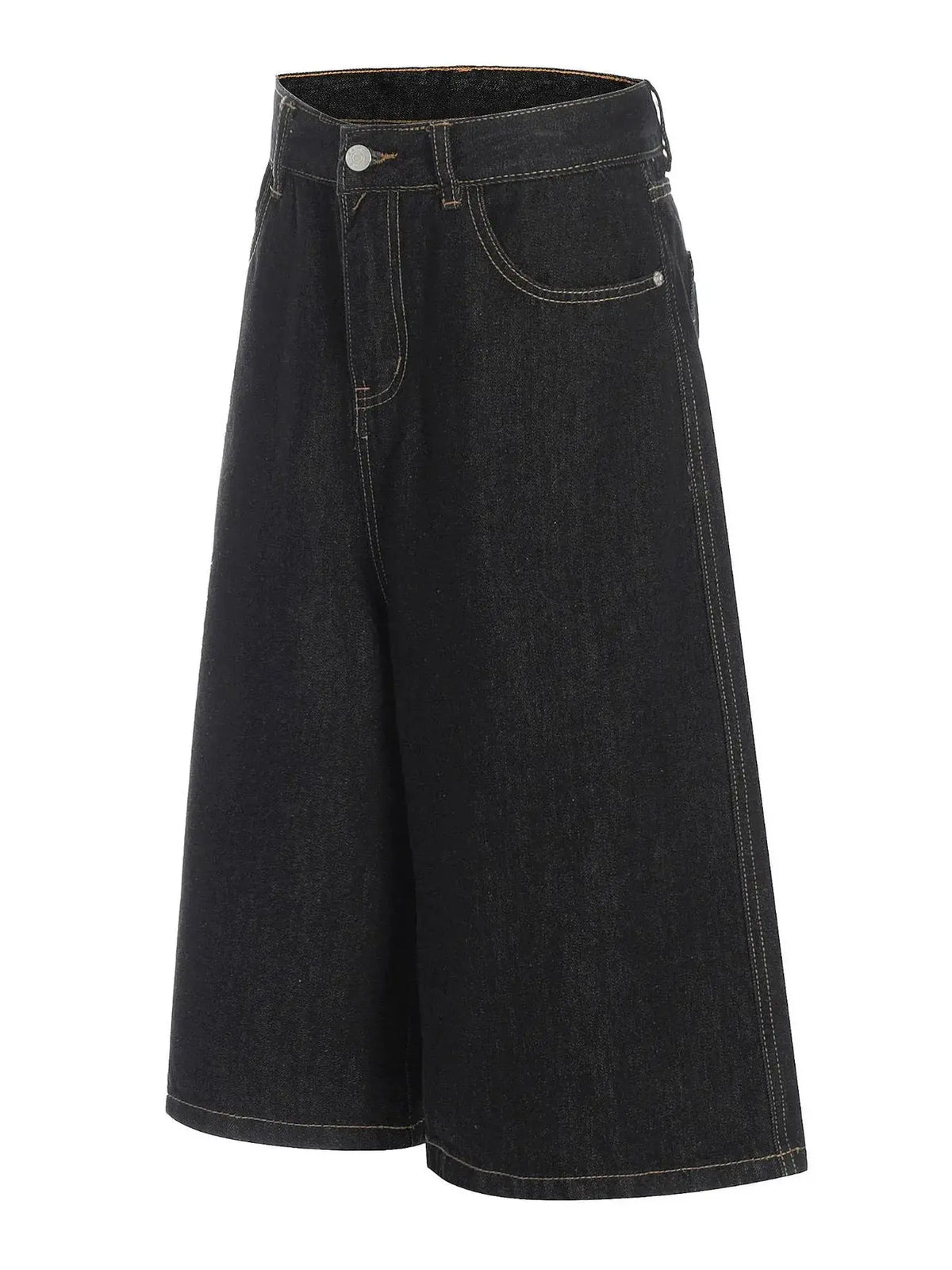 Trendsi oversized men's wide-leg denim shorts, 100% cotton, dark indigo with front pockets and contrast stitching