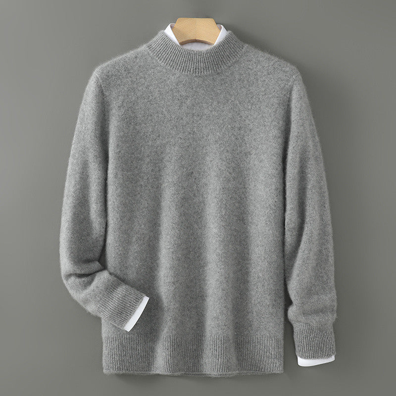 New Men's Sweater, gray knit pullover with ribbed cuffs and hem