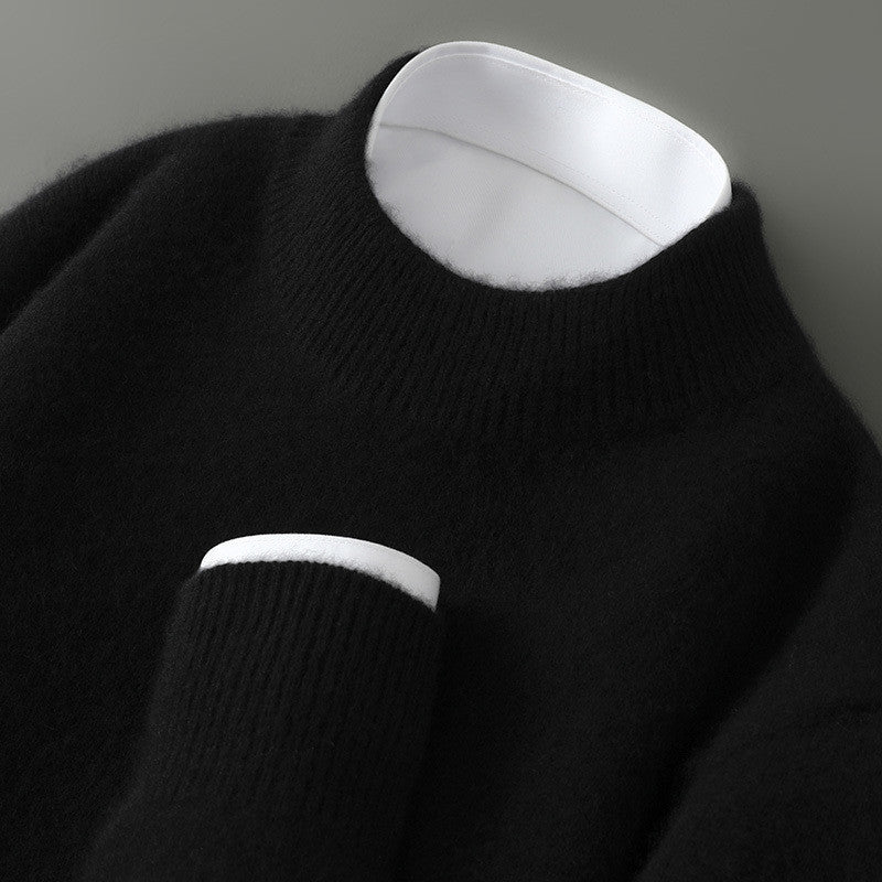 New Men's Sweater by AdTec; black knit with ribbed crew neck and cuffs