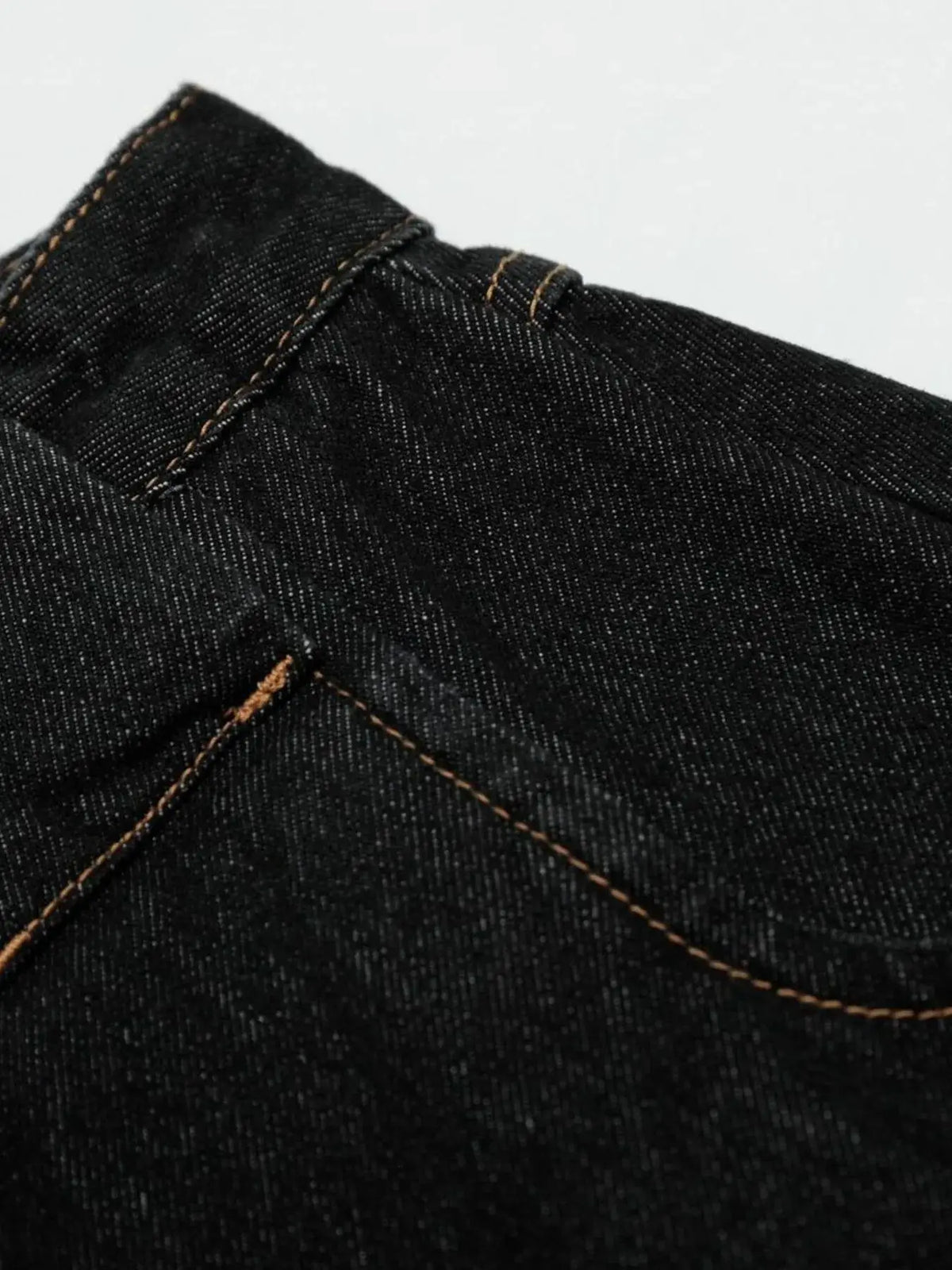 Men's wide-leg denim shorts in dark indigo cotton blend with brown contrast stitching