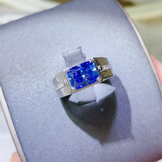 2 Carat Moissanite 925 Sterling Silver Ring with blue gemstone