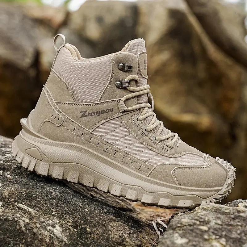 AdTec men's hiking boot in tan with a thick rugged sole and padded collar