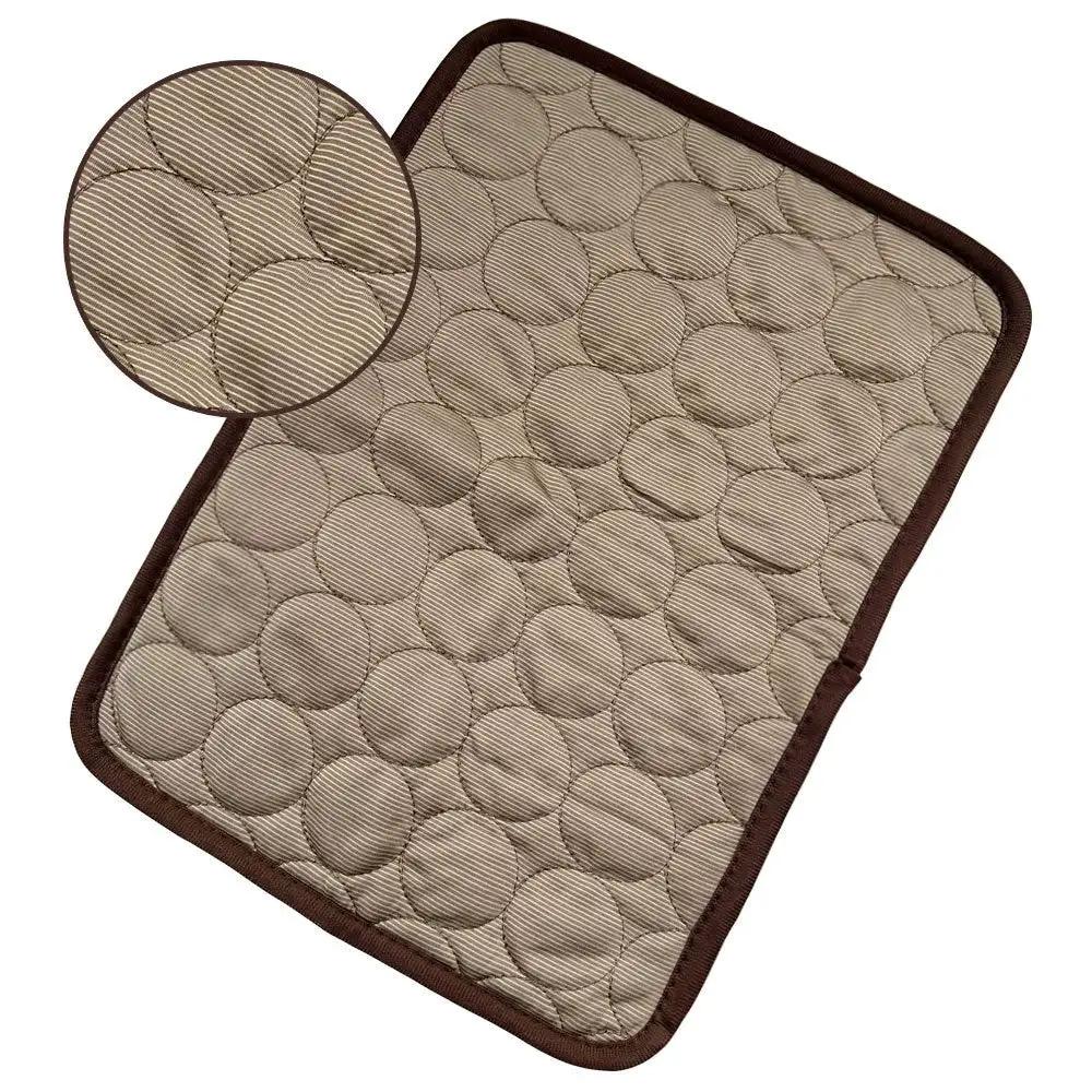 Pet cooling nest pad for dogs and cats by AdTec, beige ice-silk with brown trim