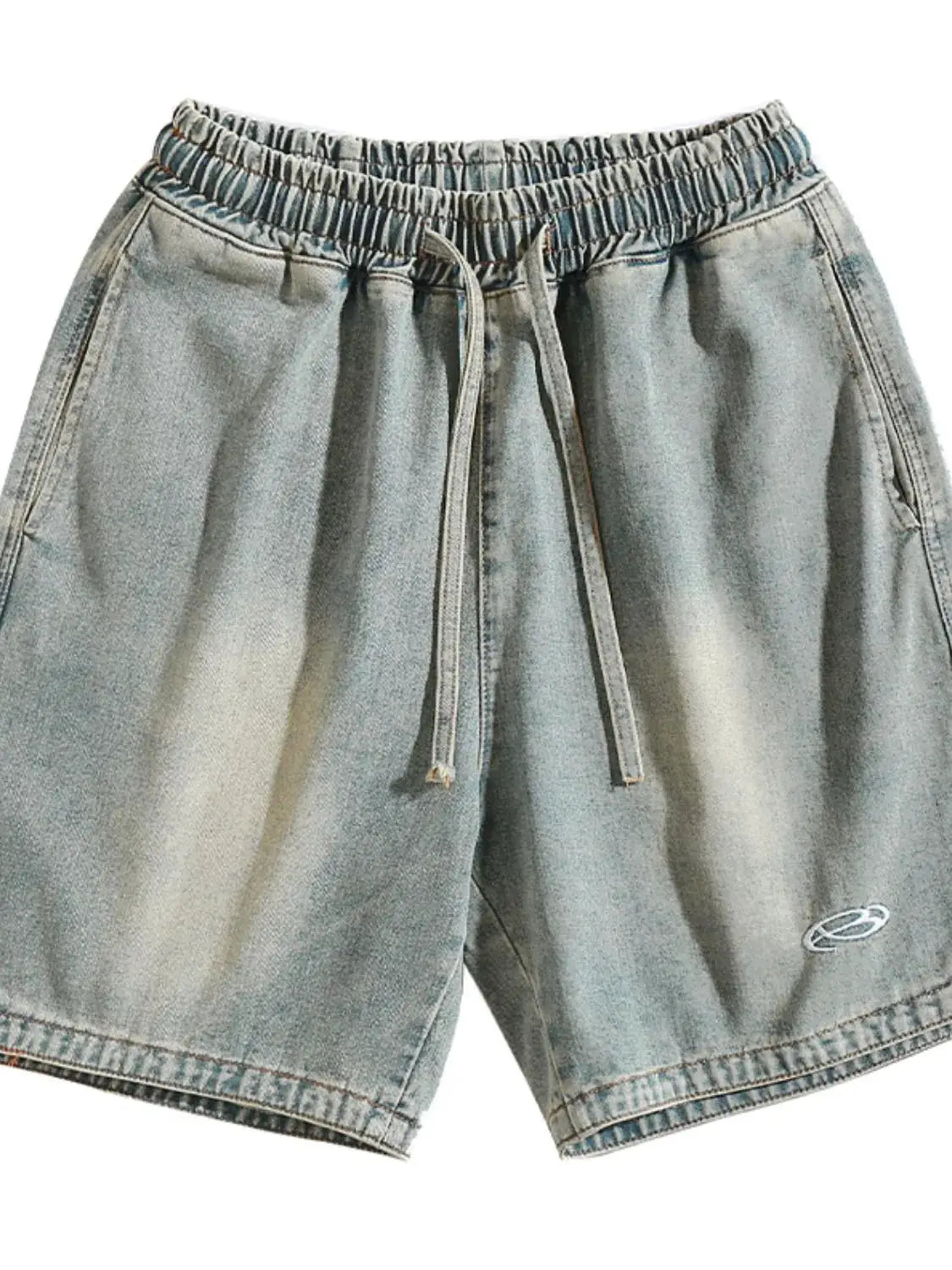 Men's plus-size denim shorts with drawstring waist, light wash for casual relaxed fit
