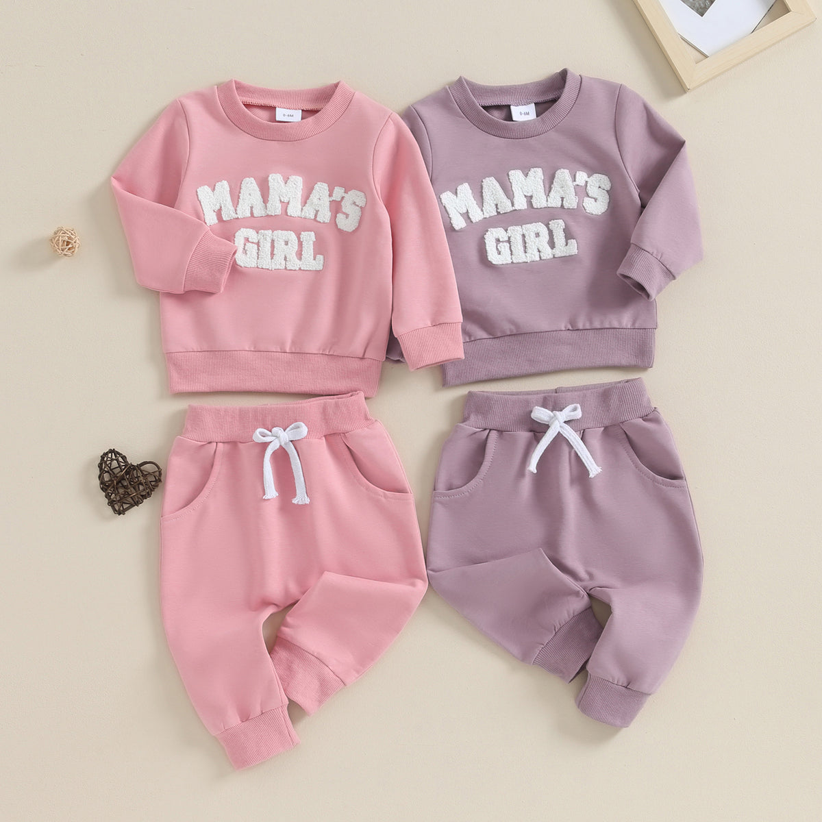 Ensemble pantalon et pull brodé lettres de couleur unie pour bébé fille