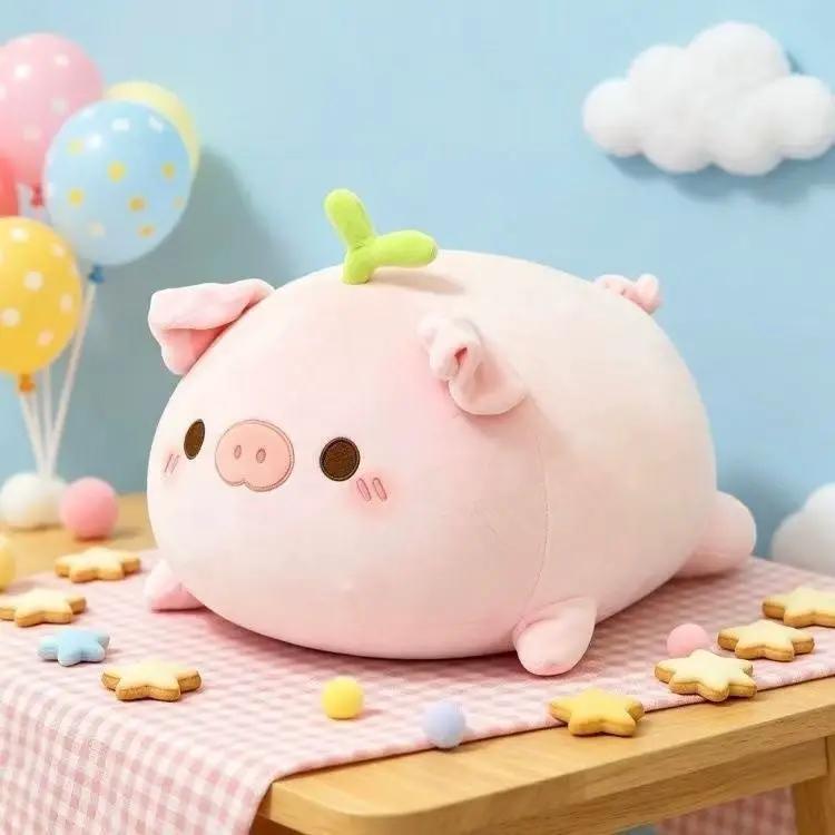 Cute Piggy Plush Hug Pillow for Children by AdTec – pink plush pig with a green sprout