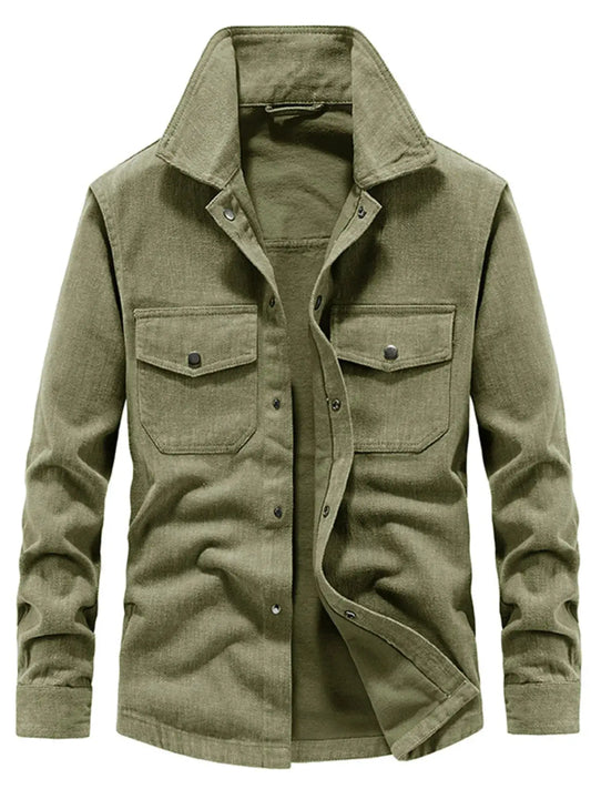 Men's Plus Size Dual Chest Pockets Shacket in olive green