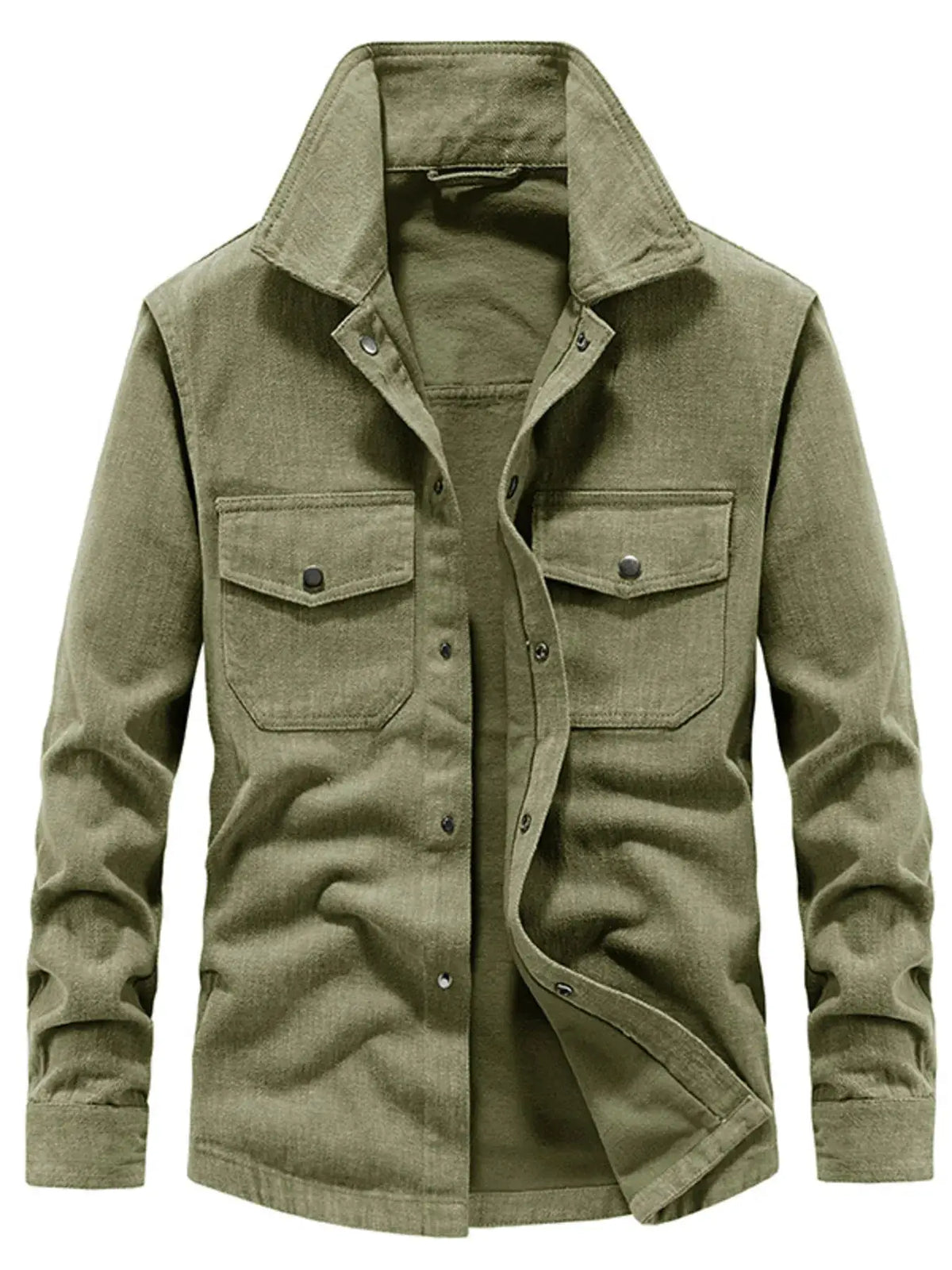 Men's Plus Size Dual Chest Pockets Shacket in olive green