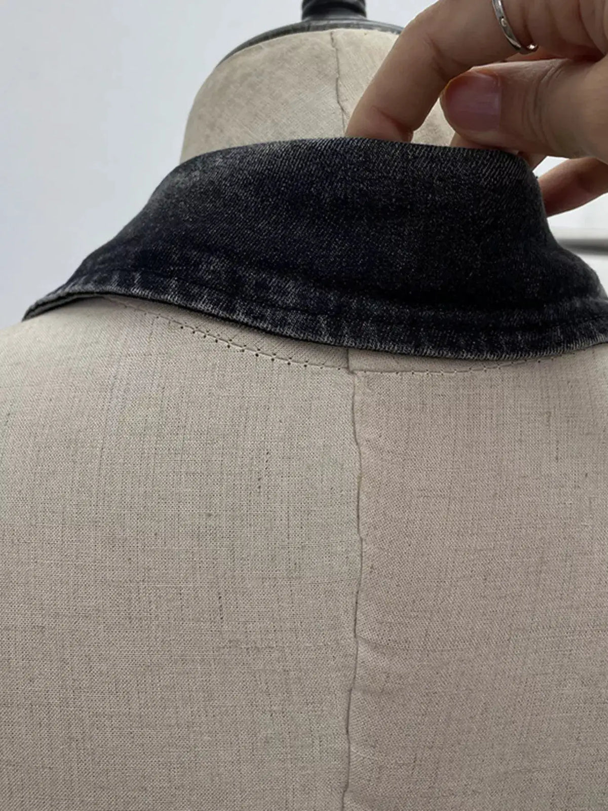 Premium Textured Smocked Denim Halter Top on mannequin; dark indigo denim with soft spandex blend
