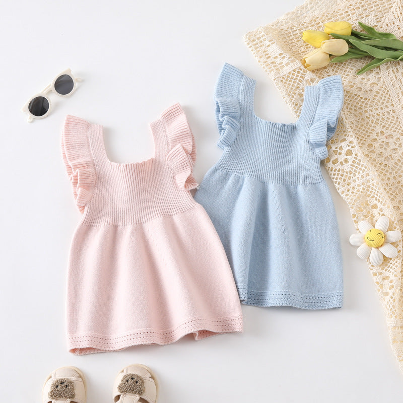 Robe Fille à Volants et Gilet en Maille à Manches Courtes