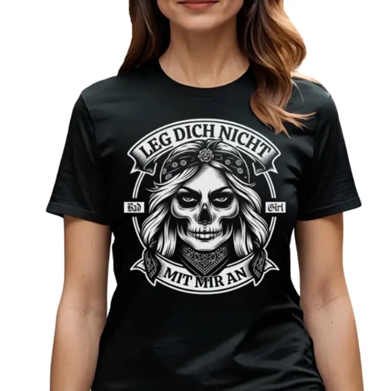 T-shirt by AdTec, black pure cotton with white skull graphic
