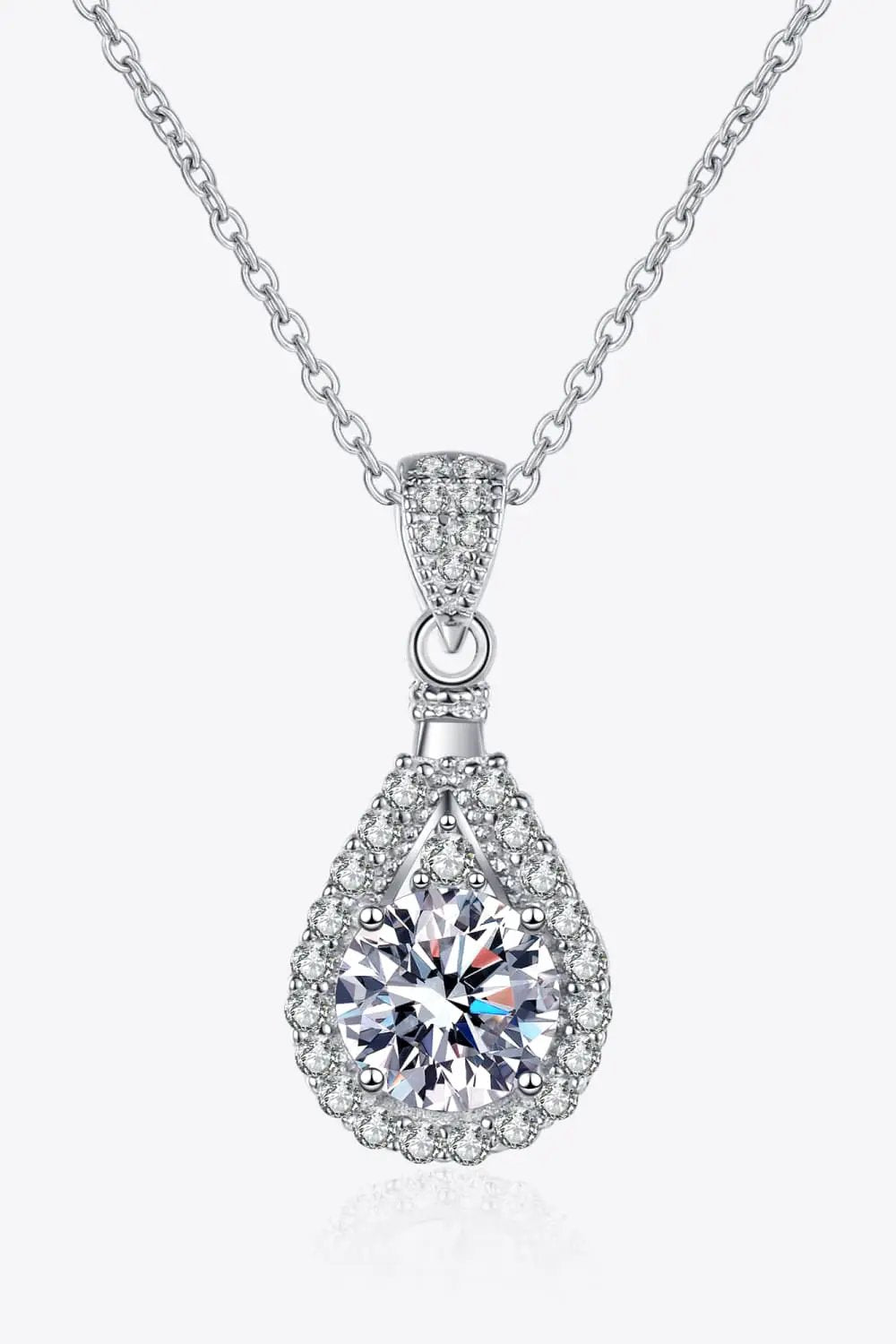 Teardrop moissanite pendant necklace in 925 sterling silver, 2ct with pavé halo by Trendsi
