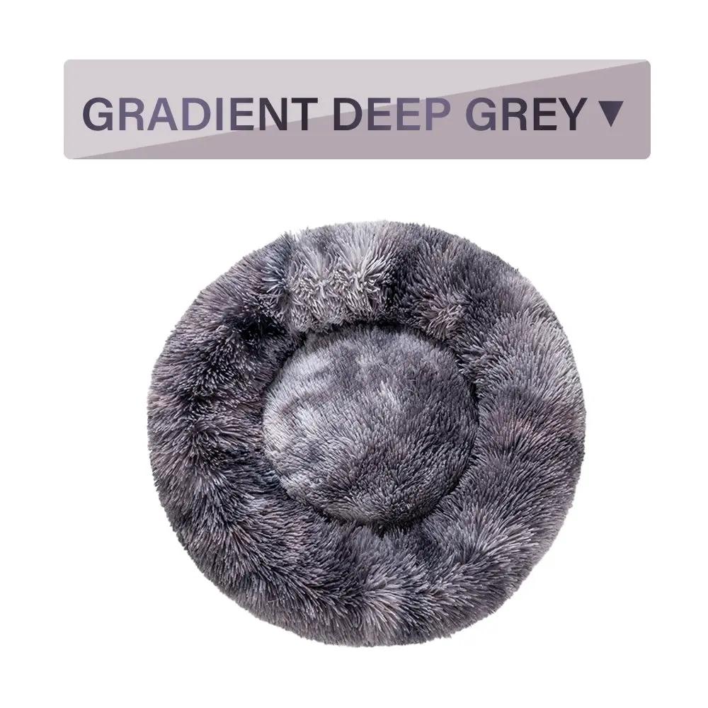 Fluffy donut dog bed in gradient deep grey, round soft plush cushion