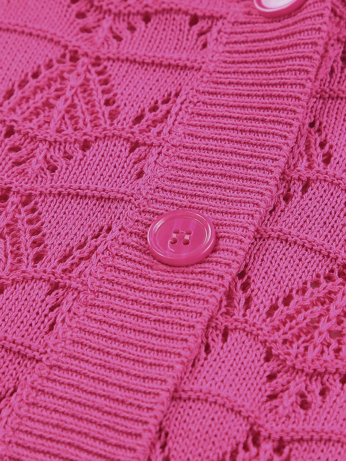 Button-front openwork cardigan in pink knit with textured stretch detail and pink buttons by Trendsi