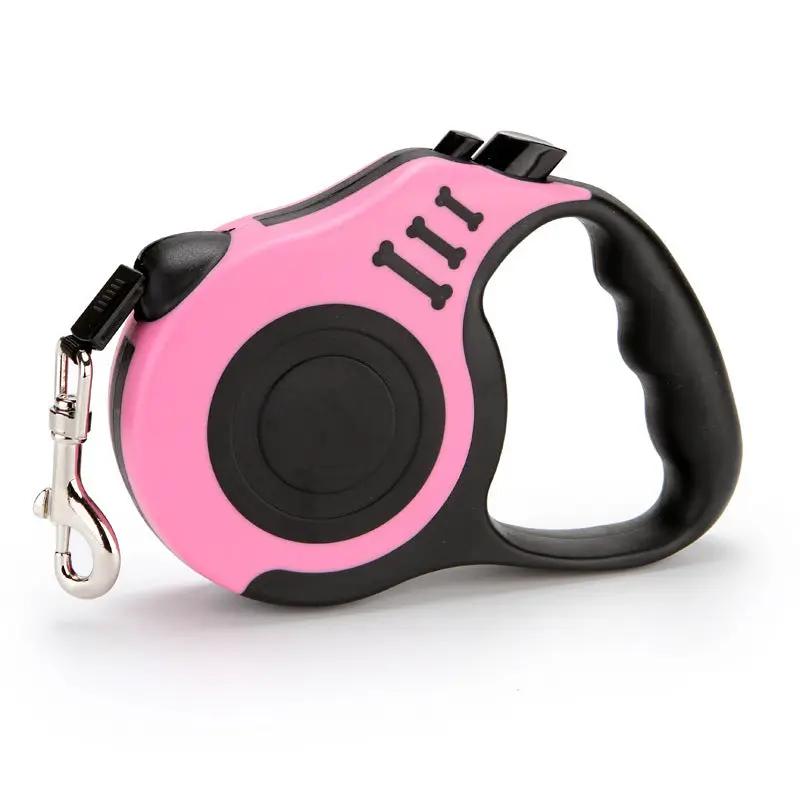 AdTec pet retractable leash, pink and black automatic leash with metal clip and ergonomic grip.