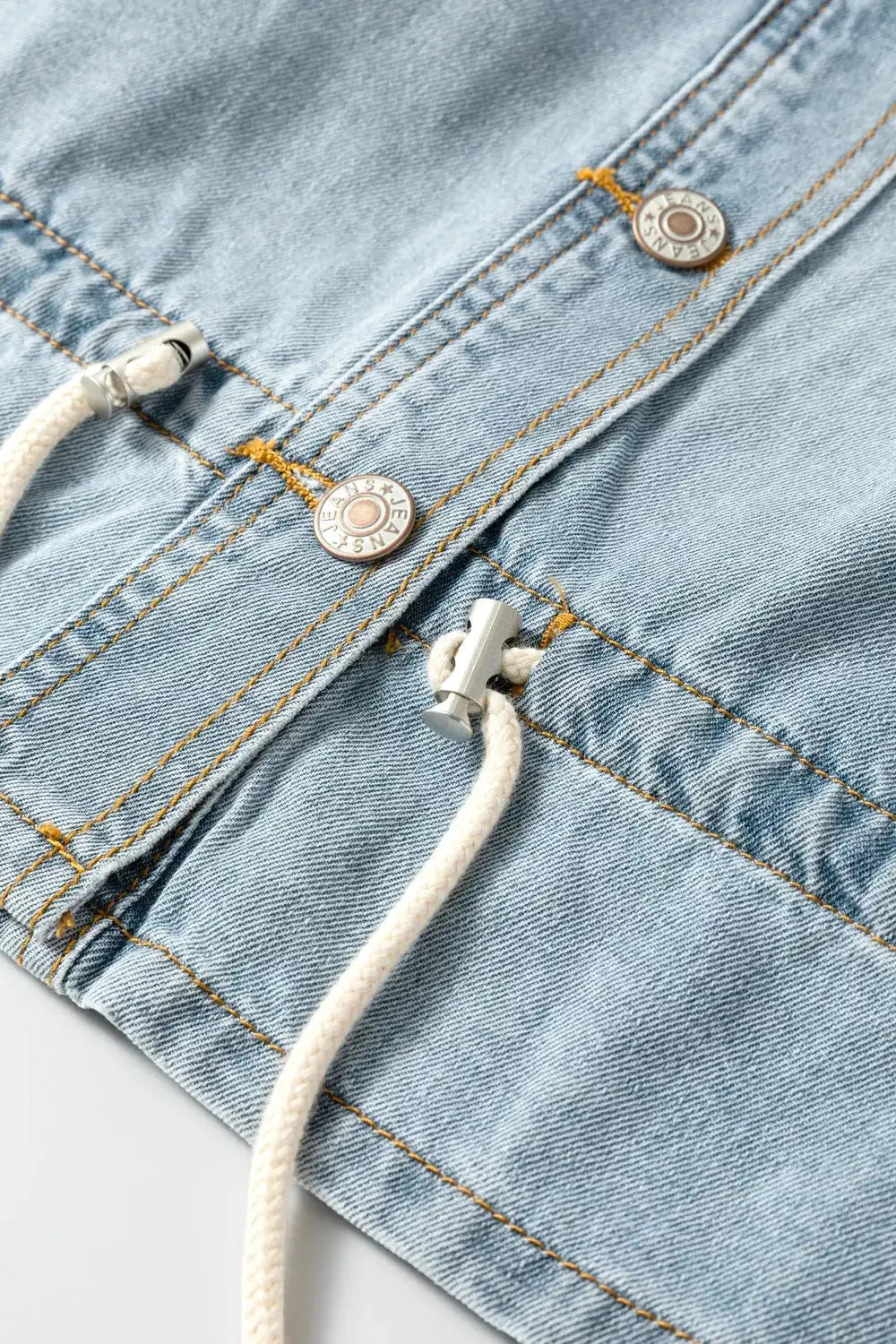Trendsi light-wash denim trucker jacket with adjustable drawcord hem and metal buttons