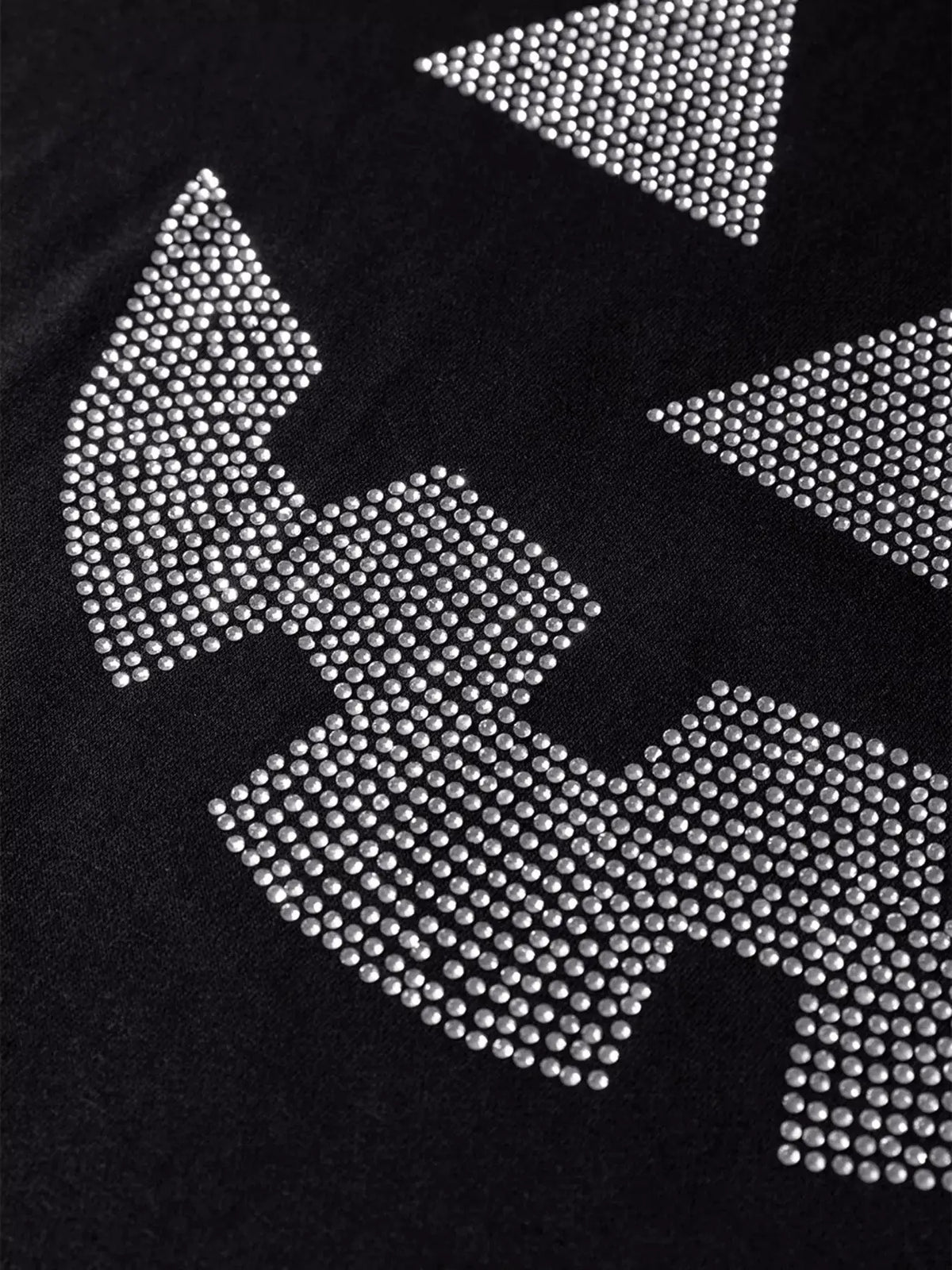 Halloween rhinestone patchwork top; silver studs form geometric patches on black ribbed fabric