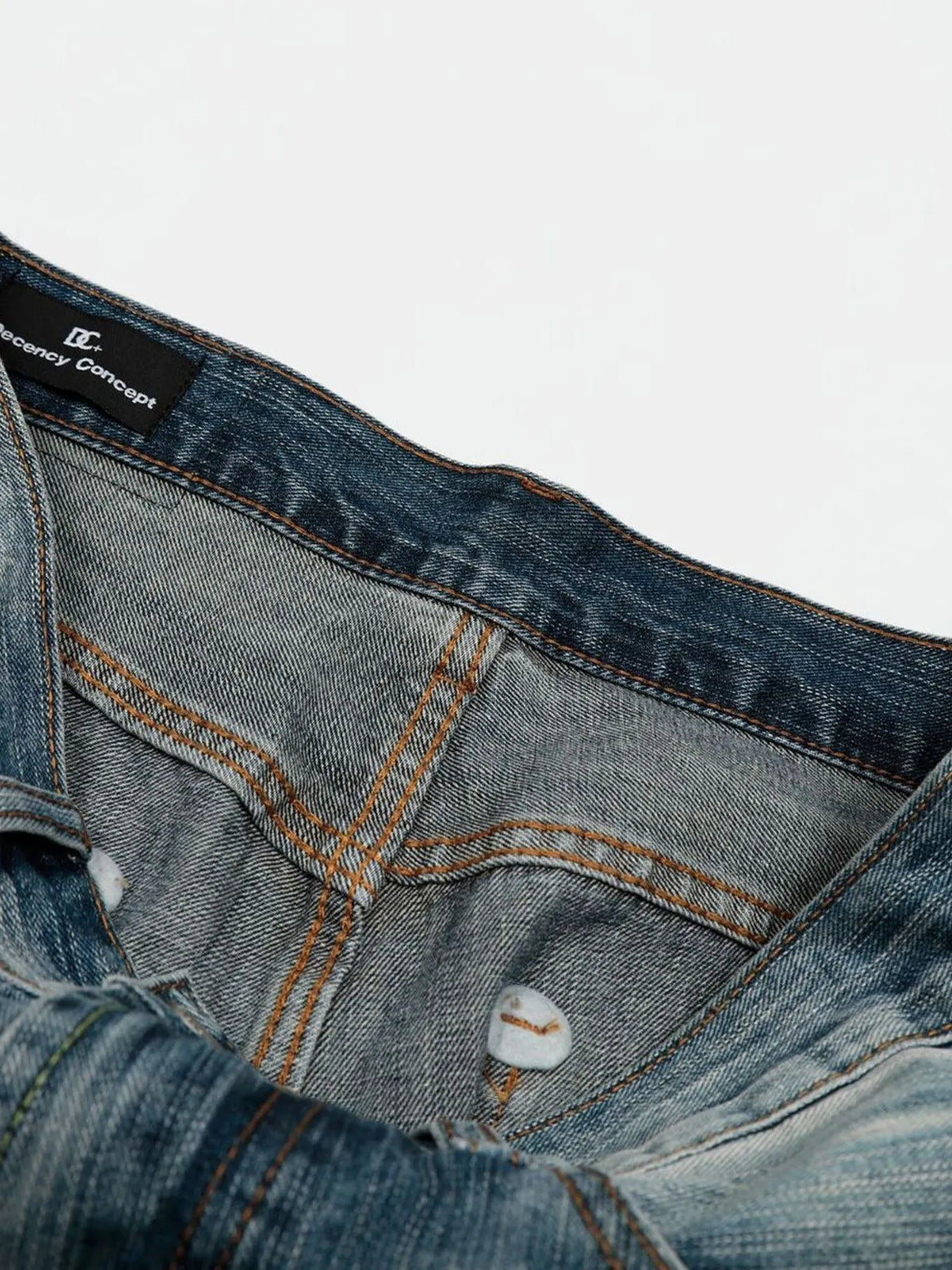 Mens wide-leg washed denim shorts, blue denim with orange contrast stitching, Trendsi.