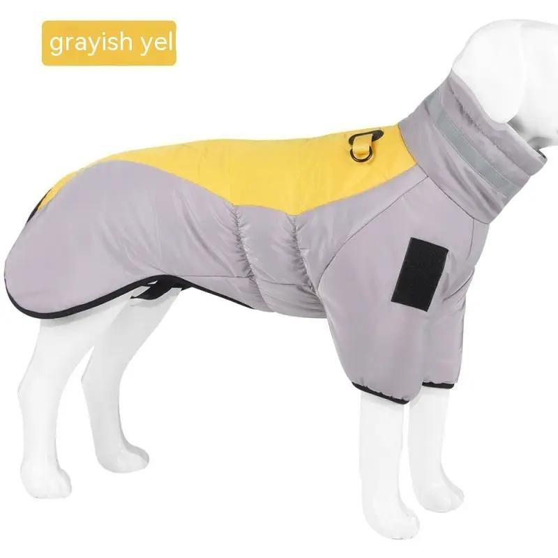 AdTec dog winter coat, gray and yellow padded waterproof jacket for medium/large dogs
