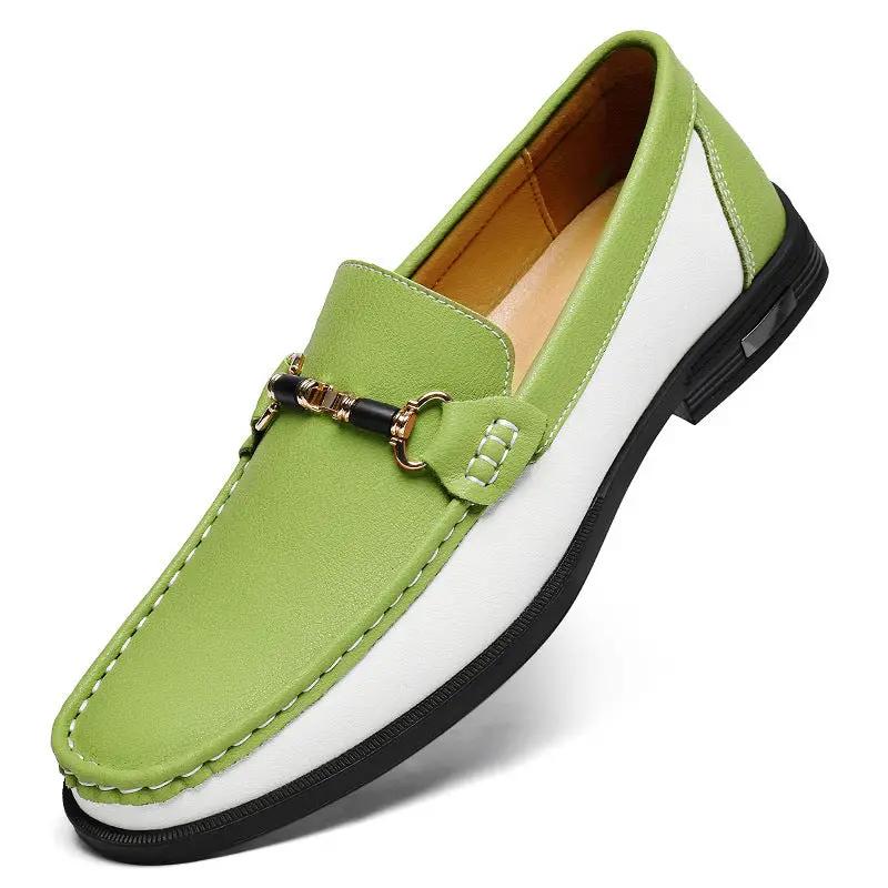 Meridian genuine leather moccasin flats by AdTec, lime green with white side panels