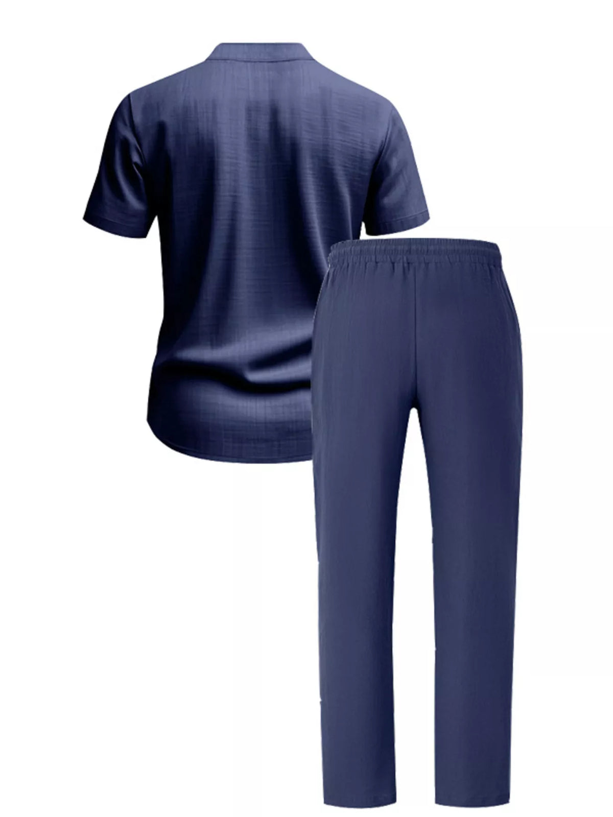 Men's 2-piece navy casual button-up short-sleeve shirt and pants set, plus size