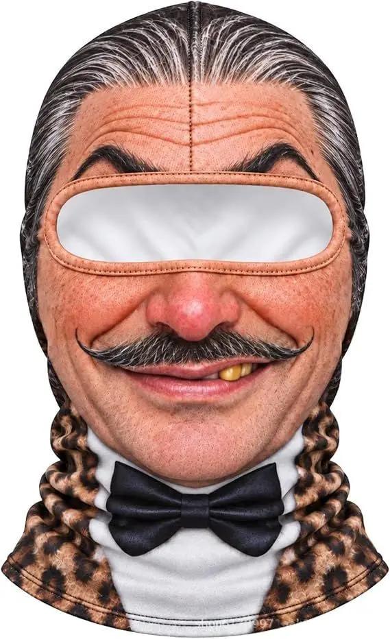 Realistic winter ski face mask balaclava by AdTec with mustache, bow tie, leopard-print collar
