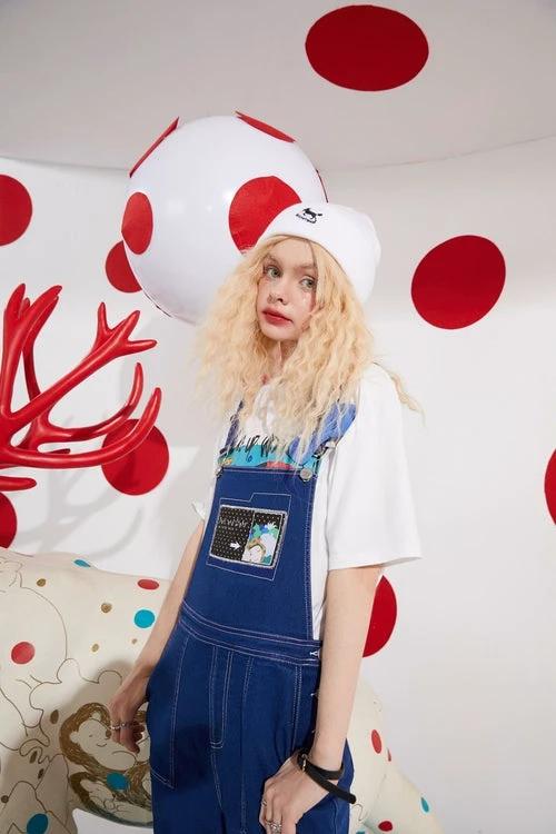 Cartoon Applique Casual Women Overall Denim Jeans,Winter High Waist by JeansDenim.Store