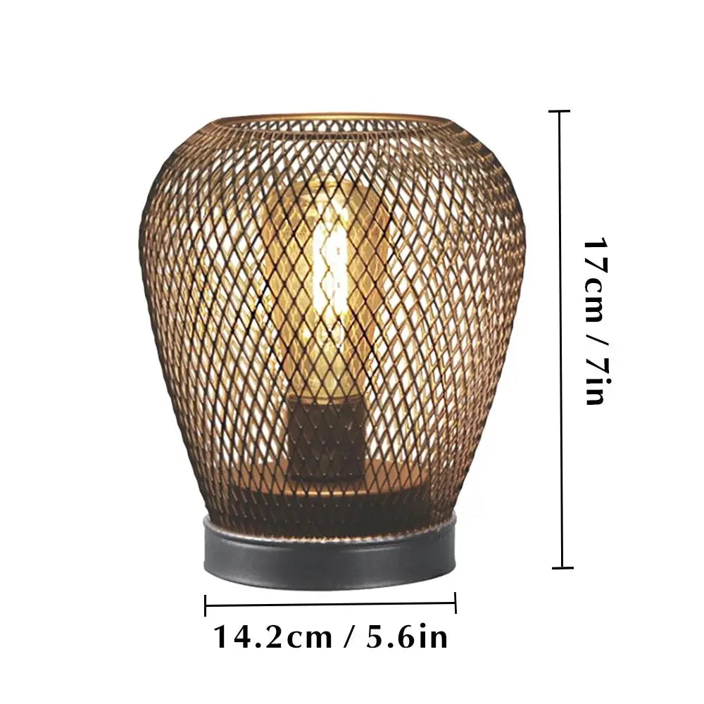 6.7-inch tall battery-powered outdoor table lamp set of 2, JHY Design copper mesh lantern with warm glow.