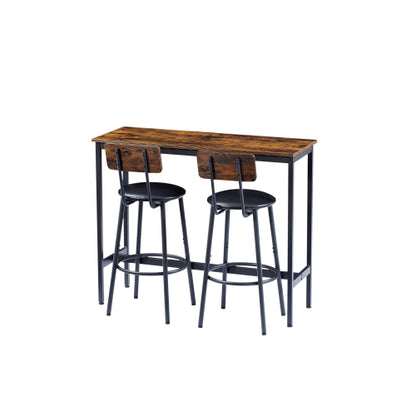 Ensemble table de bar avec 2 tabourets de bar, assise en PU souple avec dossier, marron rustique