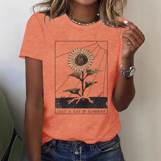 Camiseta de manga corta de girasol para mujer