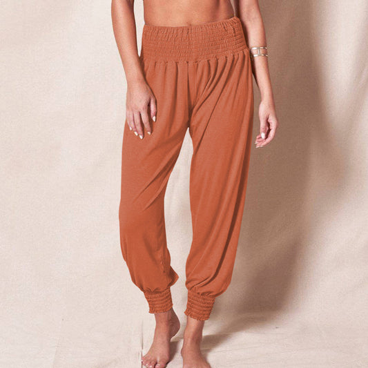 Pantalones informales sueltos de mujer de yoga deportivos de color liso con puño en el tobillo