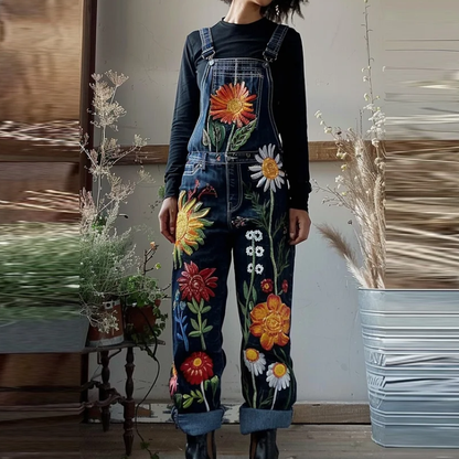 Mono vaquero con estampado floral de plantas y pintura al óleo