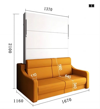 Full size Morden Deisgn vertical Murphy bed with sofa and drawers, white wall bed, space saving hidden bed with new gas pillars by eprolo