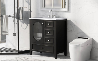 30" Bathroom Vanity with Sink, Bathroom Vanity Cabinet with Three Drawers and Door by eprolo