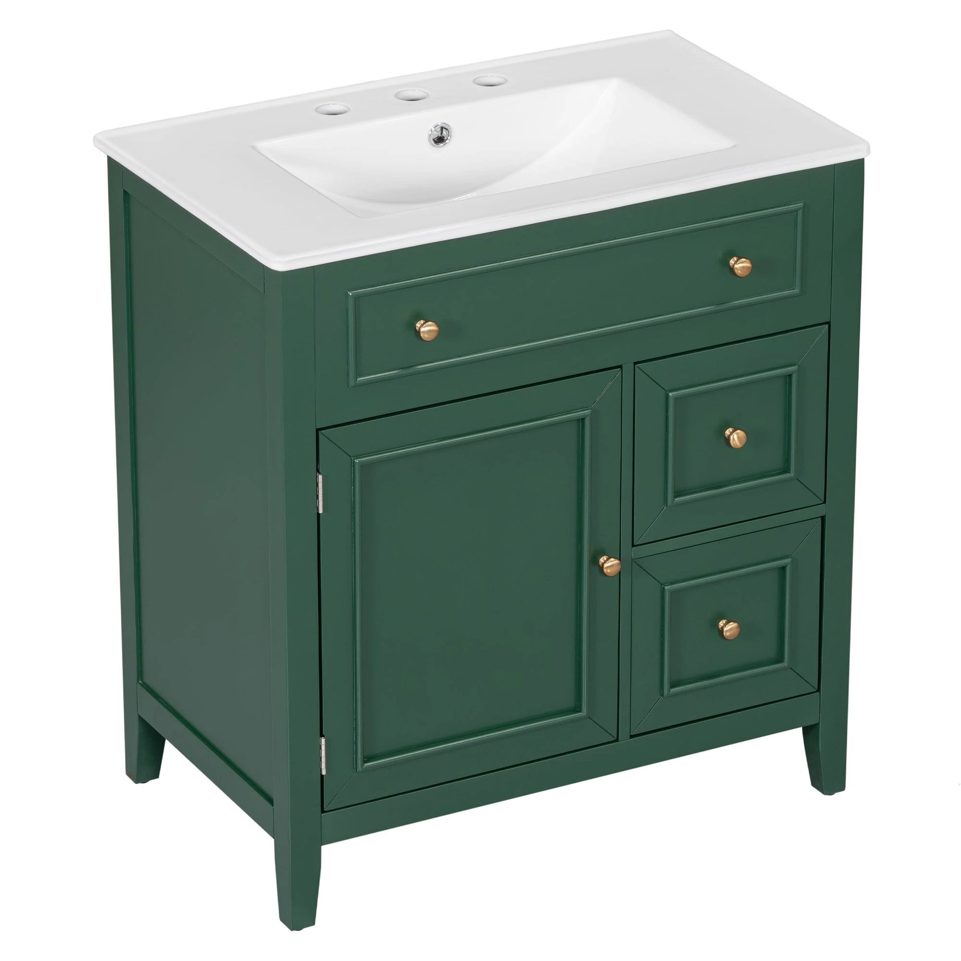 30" Bathroom Vanity with Sink Top, Bathroom Vanity Cabinet with Door and Two Drawers, Solid Wood Frame, One Package, Green by eprolo