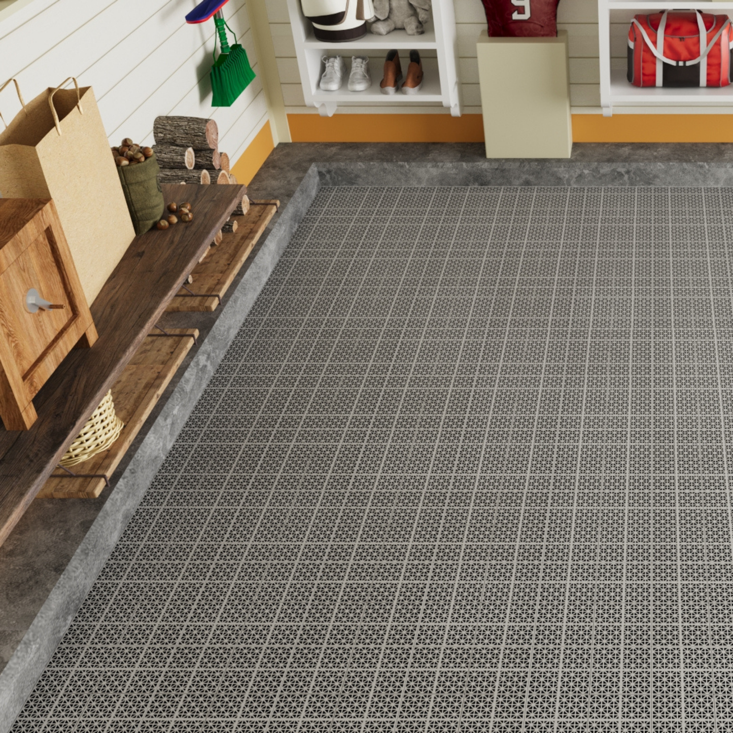 12 x 12 inch gray interlocking deck tiles, plastic waterproof, weighing up to 6613 pounds, with a rose pattern pack of 12 by eprolo