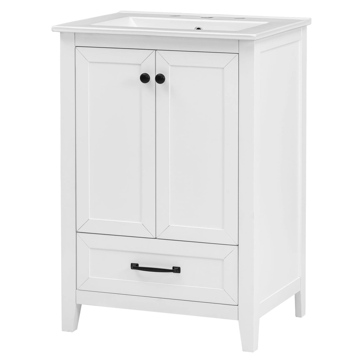24" Bathroom Vanity with Sink, Bathroom Vanity Cabinet with One Drawer and Doors, Solid Wood and MDF, White by eprolo