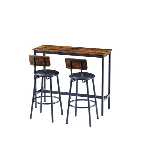 Ensemble table de bar avec 2 tabourets de bar, assise en PU souple avec dossier, marron rustique
