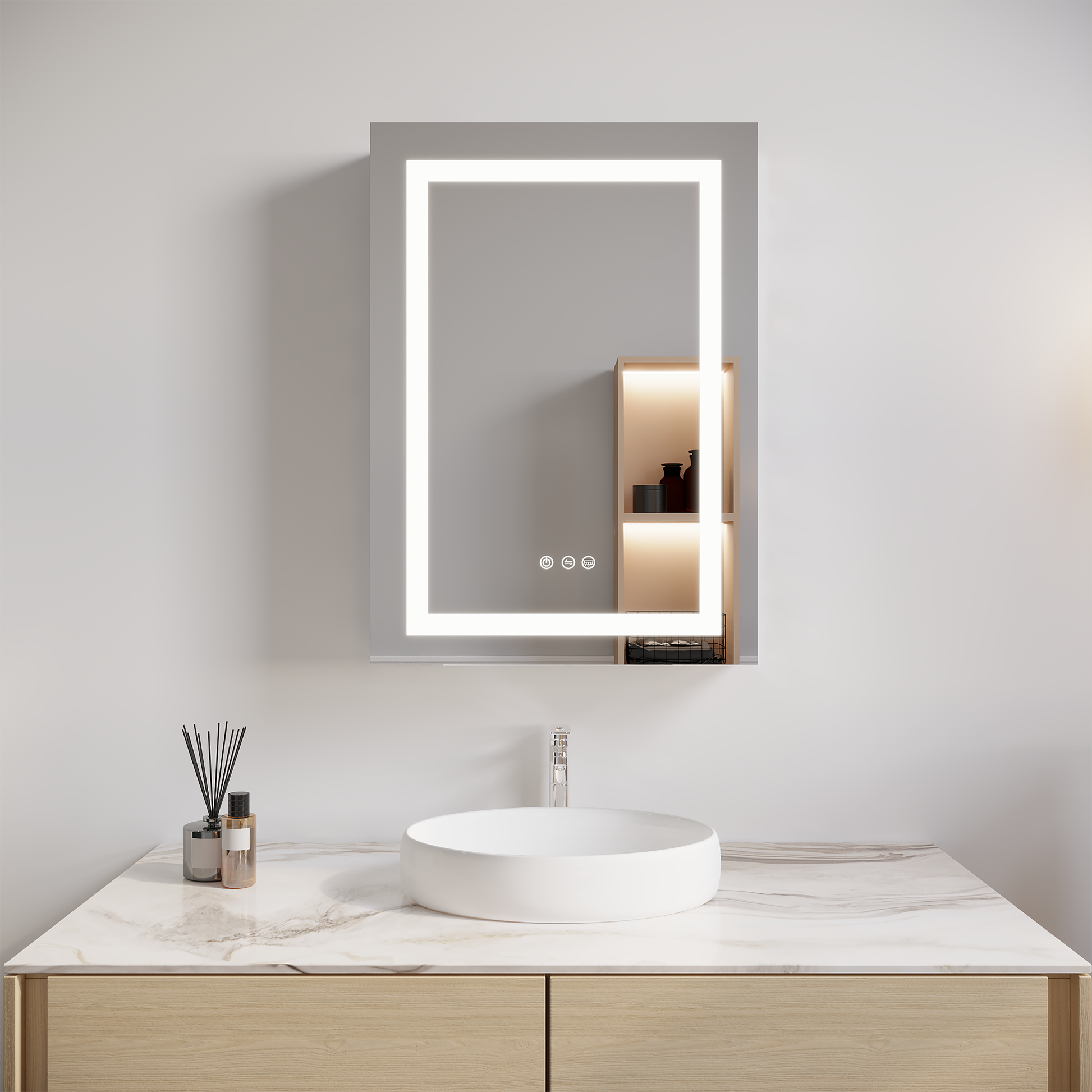 26x20 inch(Left Door) bathroom medicine cabinet with LED mirror 3000K~6000K single door lighting bathroom cabinet with touch switch adjusta by eprolo