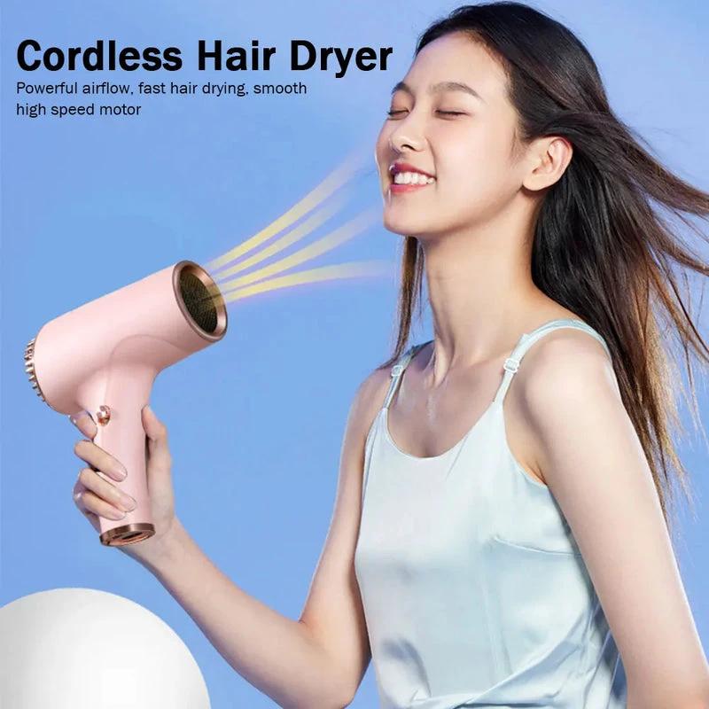 2600mAh Cordless Anion Blow Dryer Portable Hair Dryer 40/500W USB Rechargeable Powerful 2 Gears for Household Travel Salon by eprolo