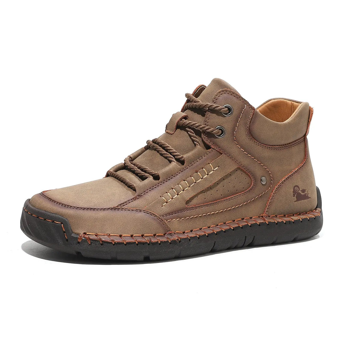 Mens comfortable breathable flat-laced high-top shoes in tan leather by AdTec