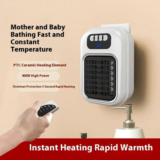 Wall-mounted portable electric heater with remote control; PTC ceramic heating element, 400W.