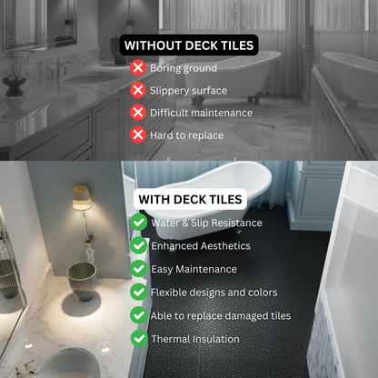 12 x 12 inch black interlocking deck tiles, plastic waterproofing, pebble pattern, pack of 12 by eprolo