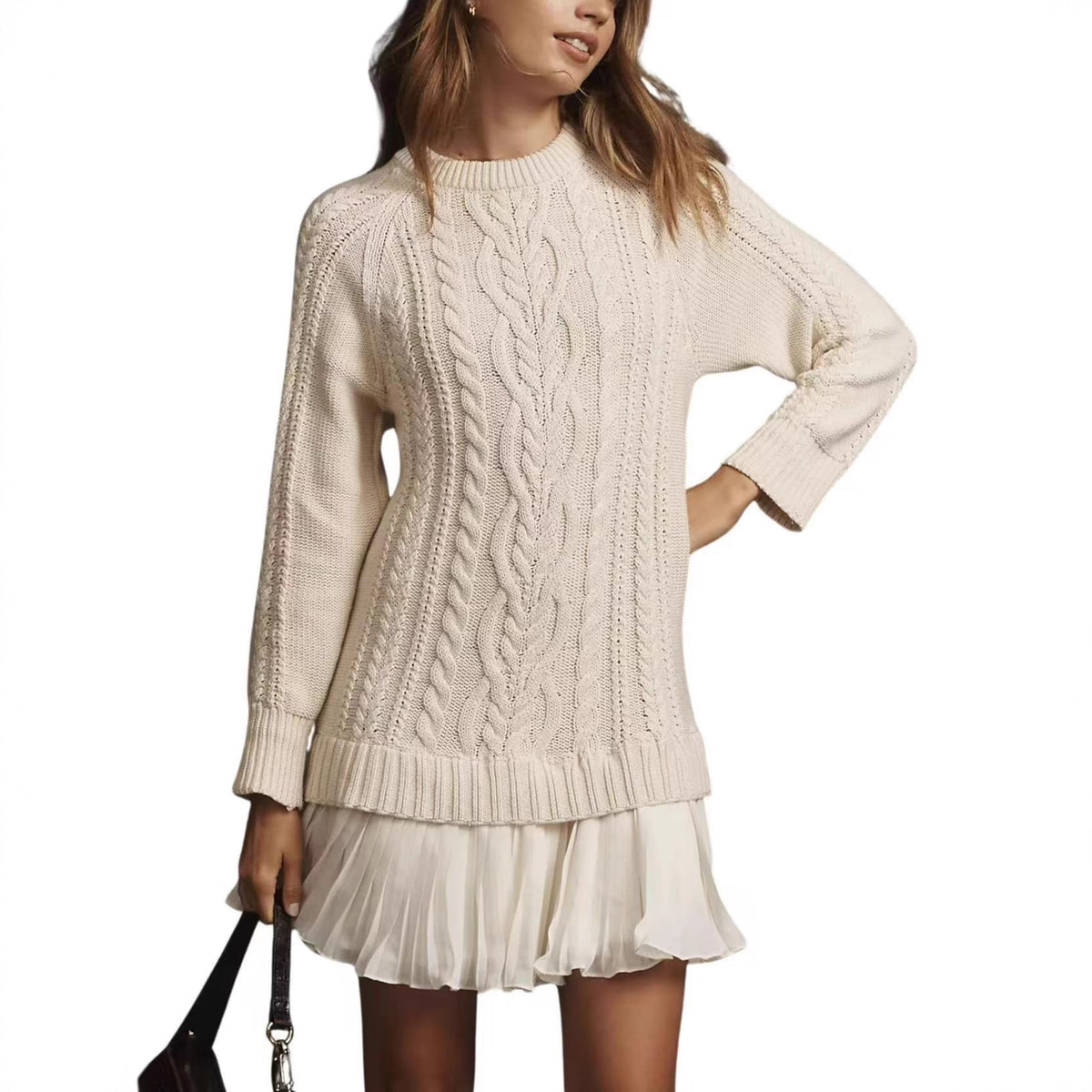 Pull en maille confortable et décontracté à motif torsadé pour femme