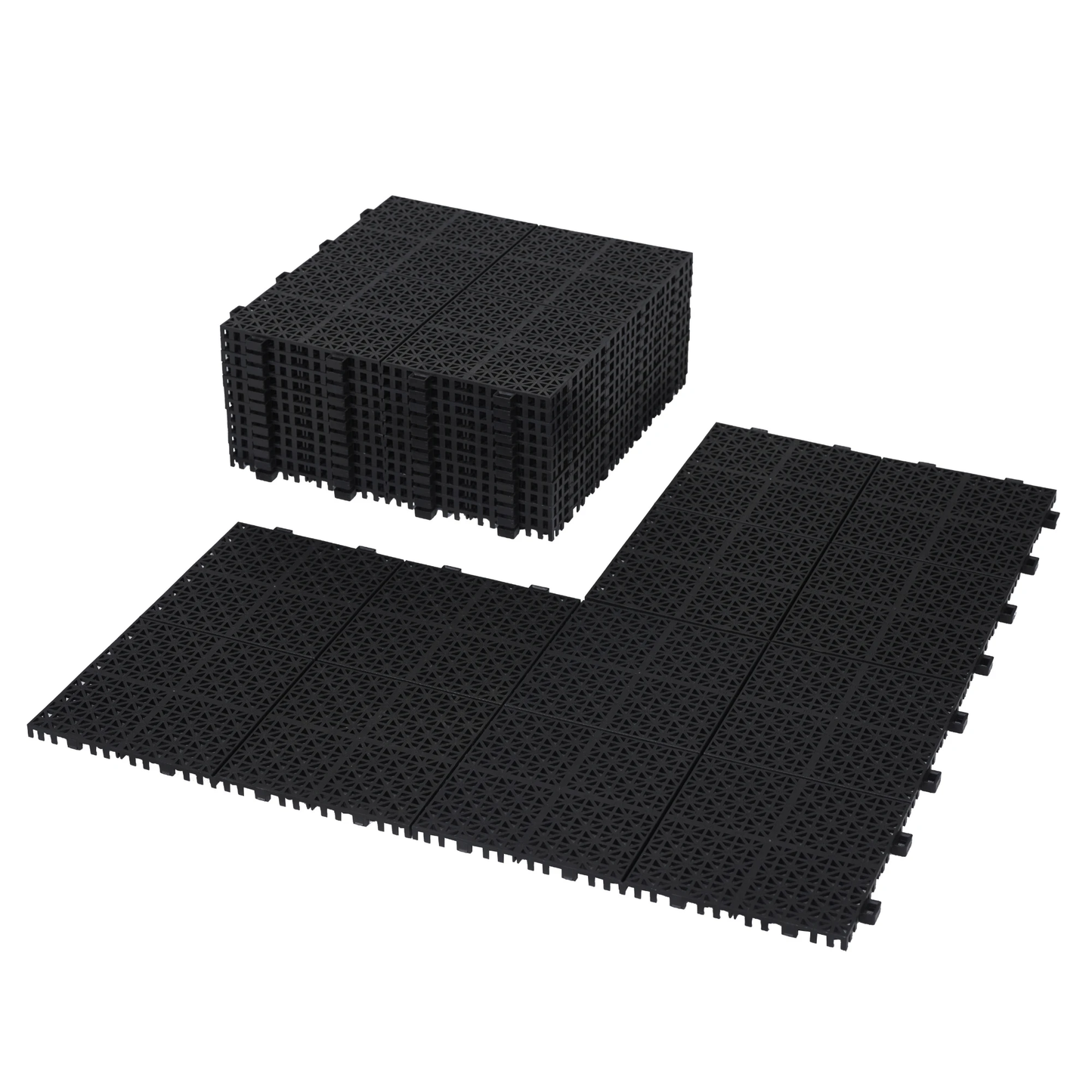12 x 12 inch black interlocking deck tiles, plastic waterproof, weighing up to 6613 pounds, with a rose pattern pack of 12 by eprolo
